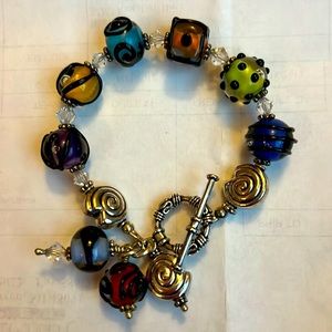Multi-Color Glass Beaded Bracelet with toggle clasp